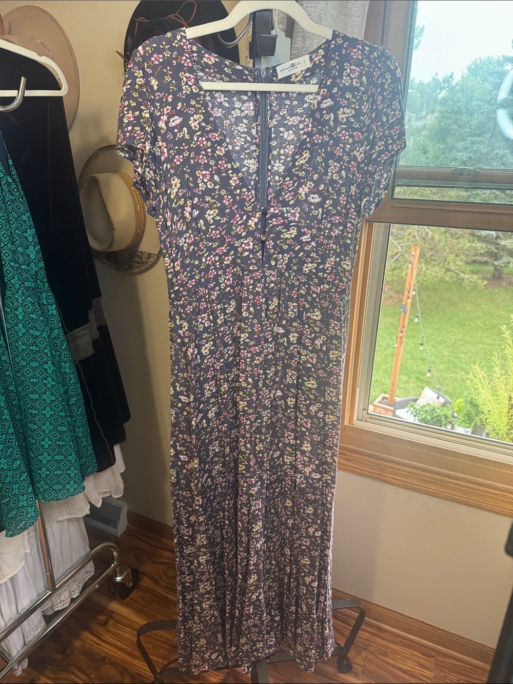 NATURAL LIFE Navy Floral Maxi Dress with Pink & Cream Flowers